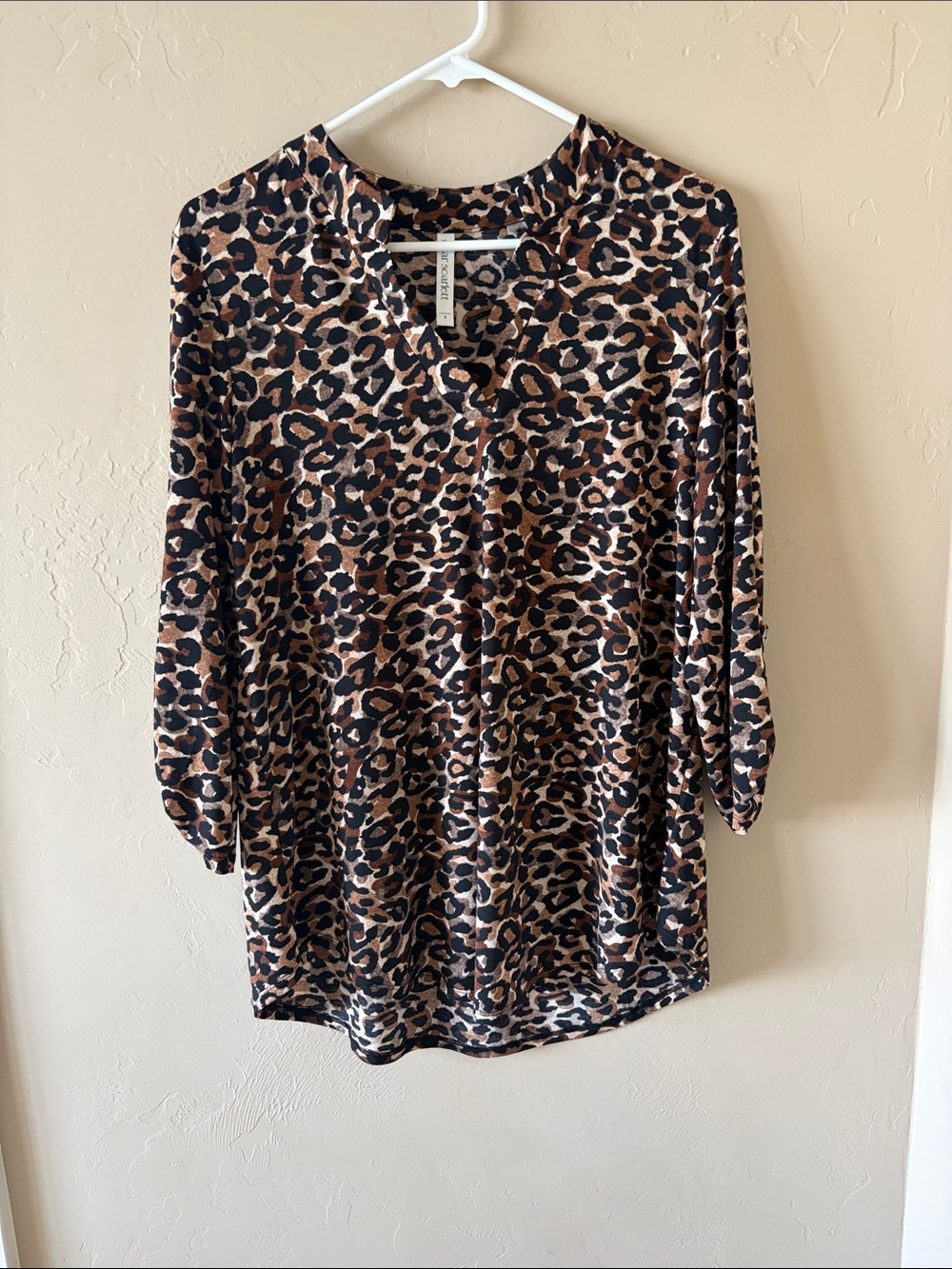 Leopard Print V-Neck Tunic Top - Brown/Black